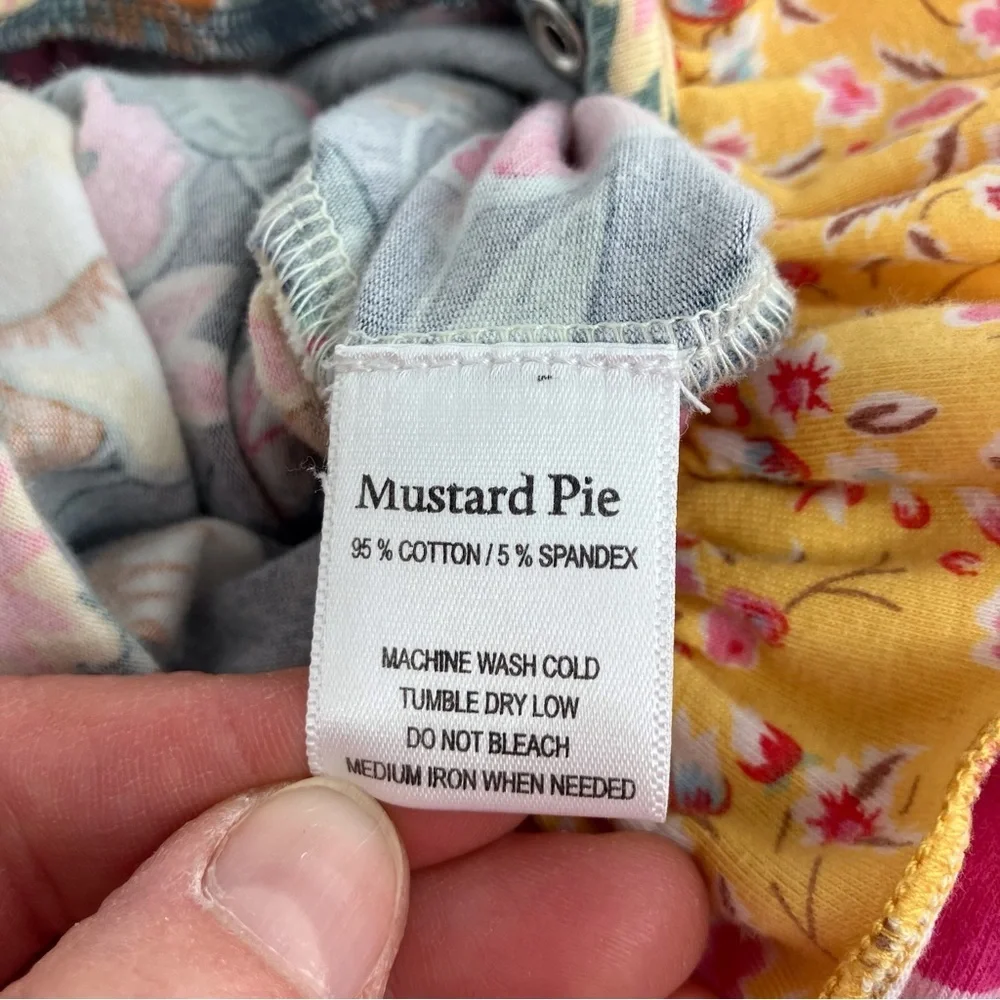 Mustard Pie ruffled footie sleeper gray w/ pink and yellow flower print 6 months